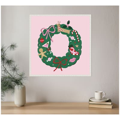 Kate and Laurel Sylvie Beaded Festive Wreath Framed Canvas by Aislinn Simmonds Duchess Plum