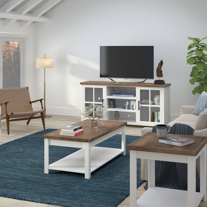 Bridgevine Home Modern Farmhouse 67 inch TV Stand Console for TVs up to 80 inches, No Assembly Required, Two-Tone Finish