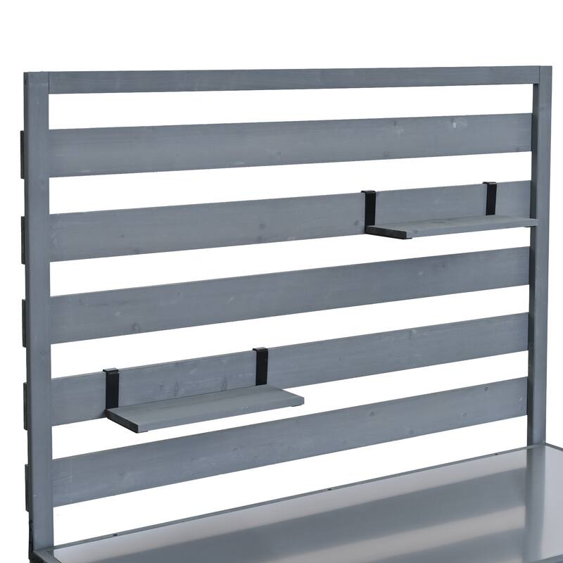 Solid Wood 64.9''Tall Outdoor Kitchen Island Kitchen Cart, Garden Potting Bench with Stainless Table Top for BBQ