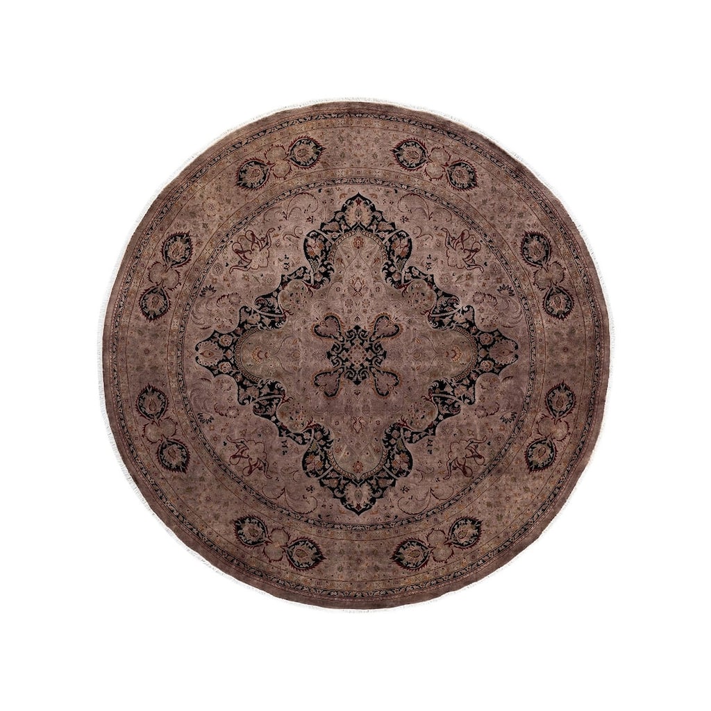 Overton Hand Knotted Wool Vintage Inspired Modern Contemporary Overdyed Beige Round Area Rug - 8' 3" x 8' 3"