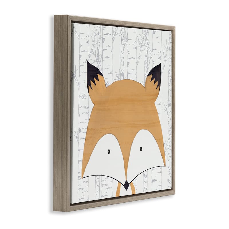 Stupell Whimsical Fox on Birch Framed Floater Canvas Wall Art Design By Kim Allen