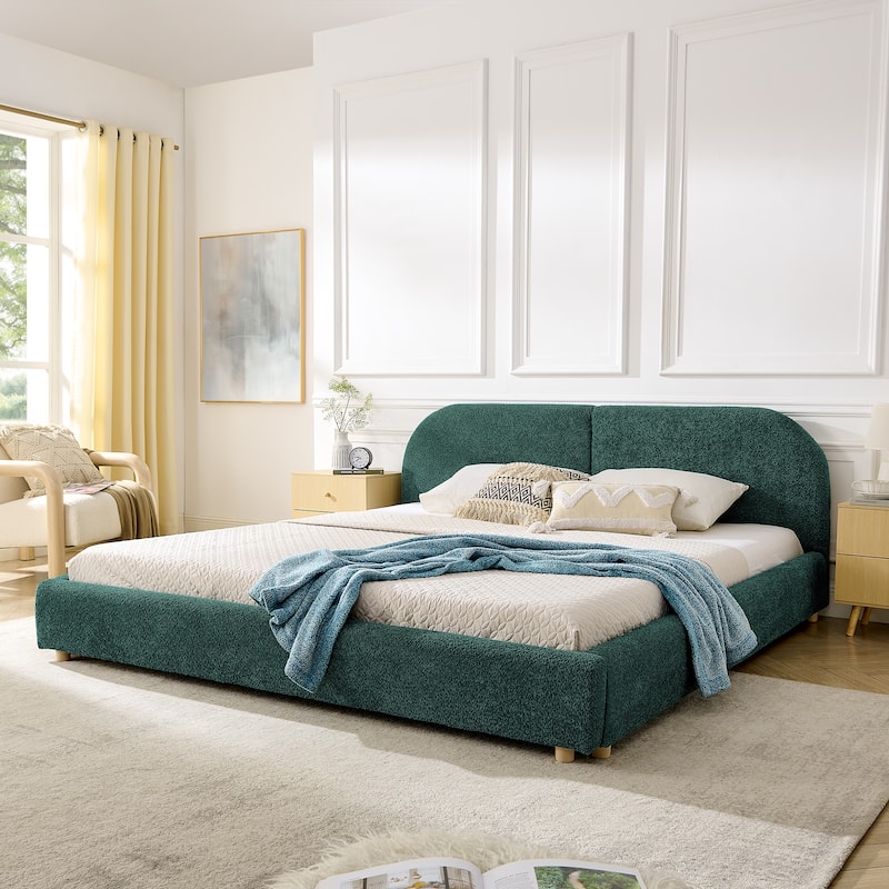 Fabric Upholstered Bed Frame Modern American Platform Bed Frame with Curved Headboard/Sturdy Legs Support/No Box Spring Needed