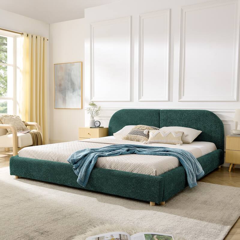 Stylish Curve-shaped Upholstered Platform Bed Frame Modern Minimalist Low Profile Bed with Curved Headboard Optional Storage Bed