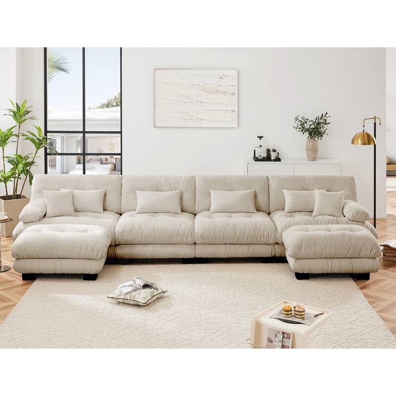 173.2" Chenille U-Shaped Cloud Sectional Sofa with 2 Ottomans (4-Seater Modular)