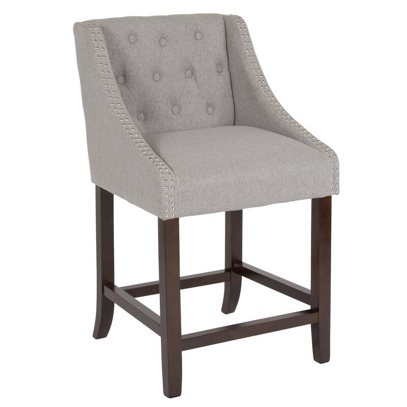 Transitional Tufted Upholstered/Walnut Finish Counter Stool (Set of 2)