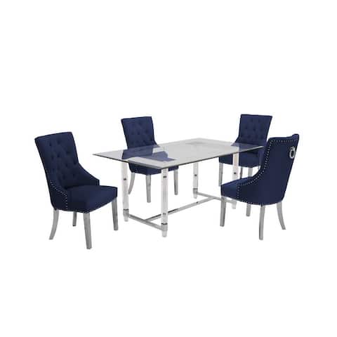 Best Quality Furniture 5 Piece Dining Set Tufted Buttons Nailhead