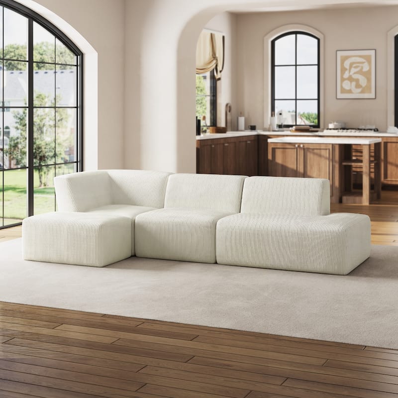 Corduroy Fully Sponge Molded Modular Sectional Sofa with Ottoman