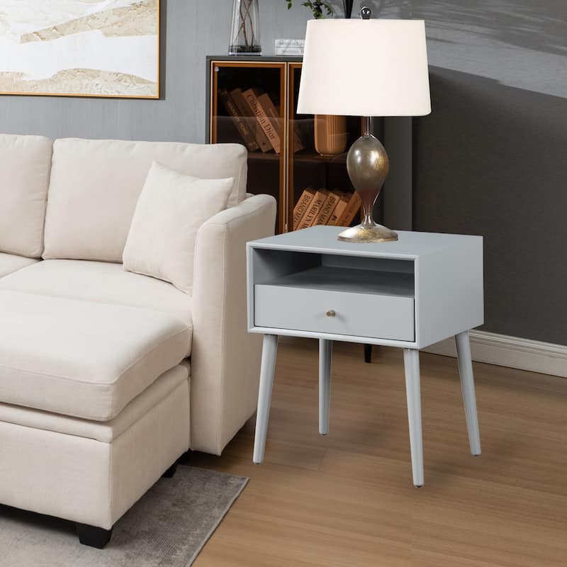 Night Stand with Drawer,Modern Nightstand,Bedside Tables,Mid Century Nightstands with Open Storage Shelf