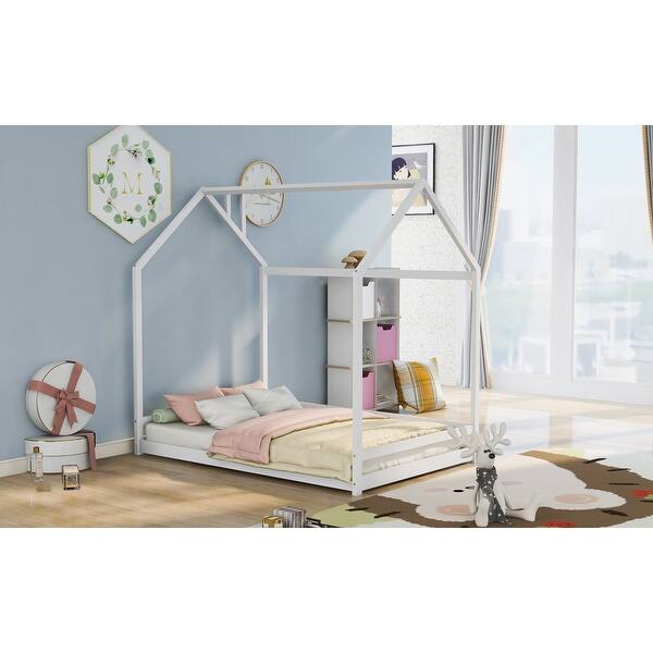 slide 2 of 11, Full House Bed with Roof, Pine Frame, Playhouse Style White