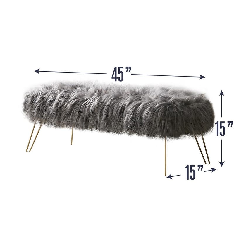 Silver Orchid Nilsson Contemporary Modern Faux Fur Long Bench Ottoman