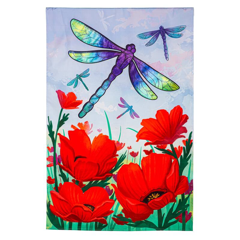 Dragonfly and Poppy Linen House Flag