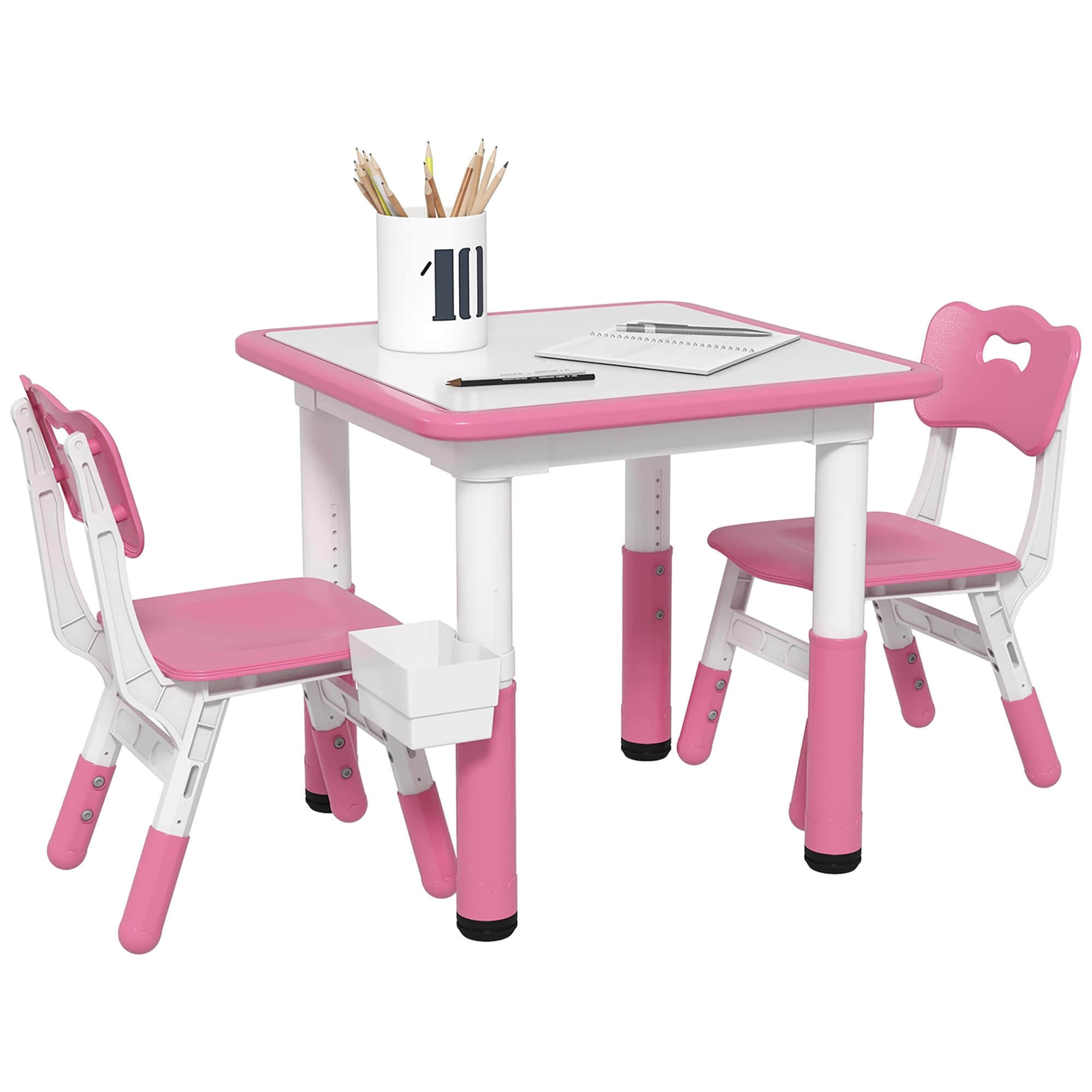 Versatile Design 3 Piece Kids Table and Chairs, Height Adjustable Toddler Table and Chair Set with Storage