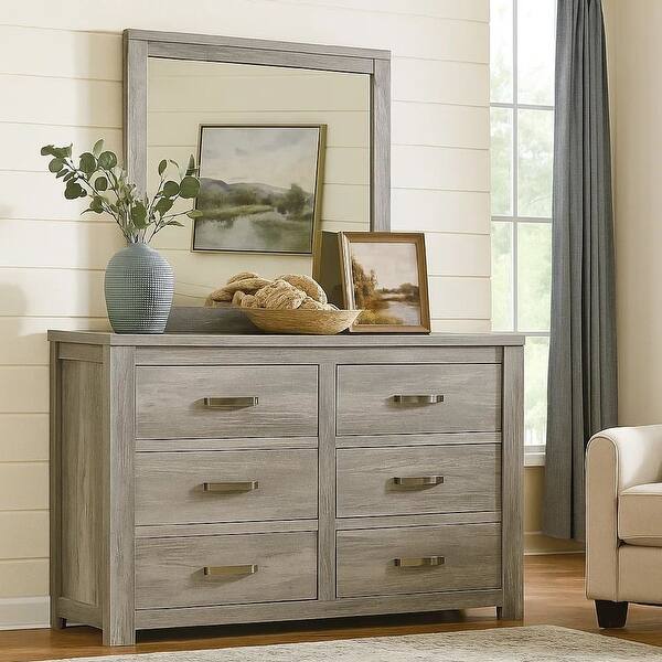 silver grey dresser Yuna 59 Inch 6 Drawer Dresser, Metal Bar Handles, Wood Grain Gray - Bed Bath & Beyond 3 Piece