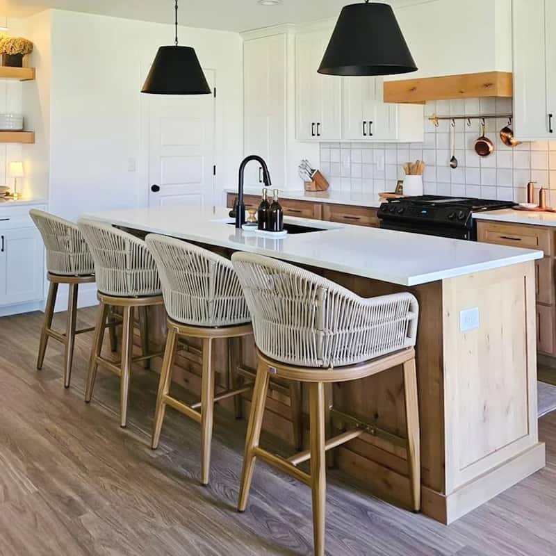 PURPLE LEAF Counter BarStools Set of 4 Aluminum Dining Chairs with Back and Cushions Rattan Bar Stools