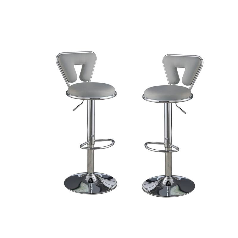 Adjustable Bar Stool Gas Lift Chair White Faux Leather Chrome Base Metal Frame Modern Stylish Set Of 2 Chairs