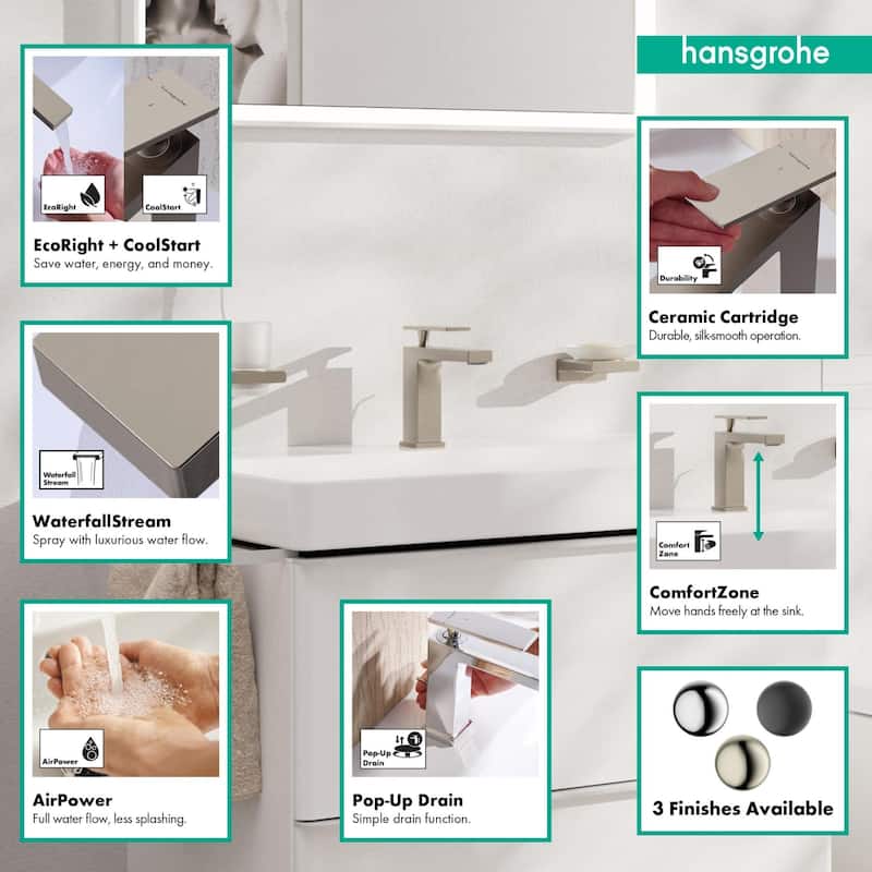 Hansgrohe 73014 Tecturis E 1.2 GPM Single Hole Bathroom Faucet with
