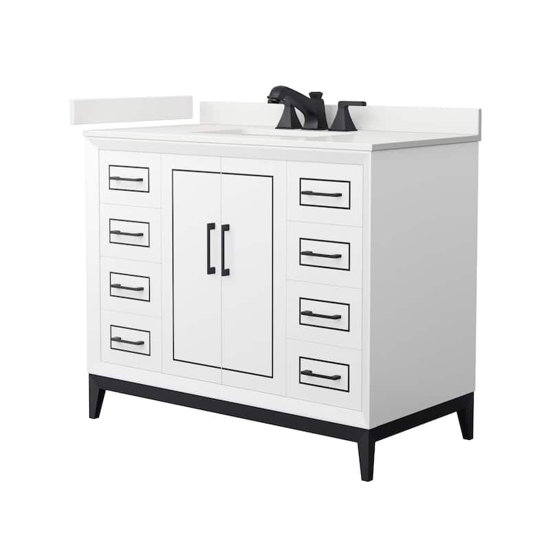 Wyndham Collection WCH515142S-QTZ-US3MXX Marlena 42" Free Standing - White / White Quartz Top / Matte Black Hardware