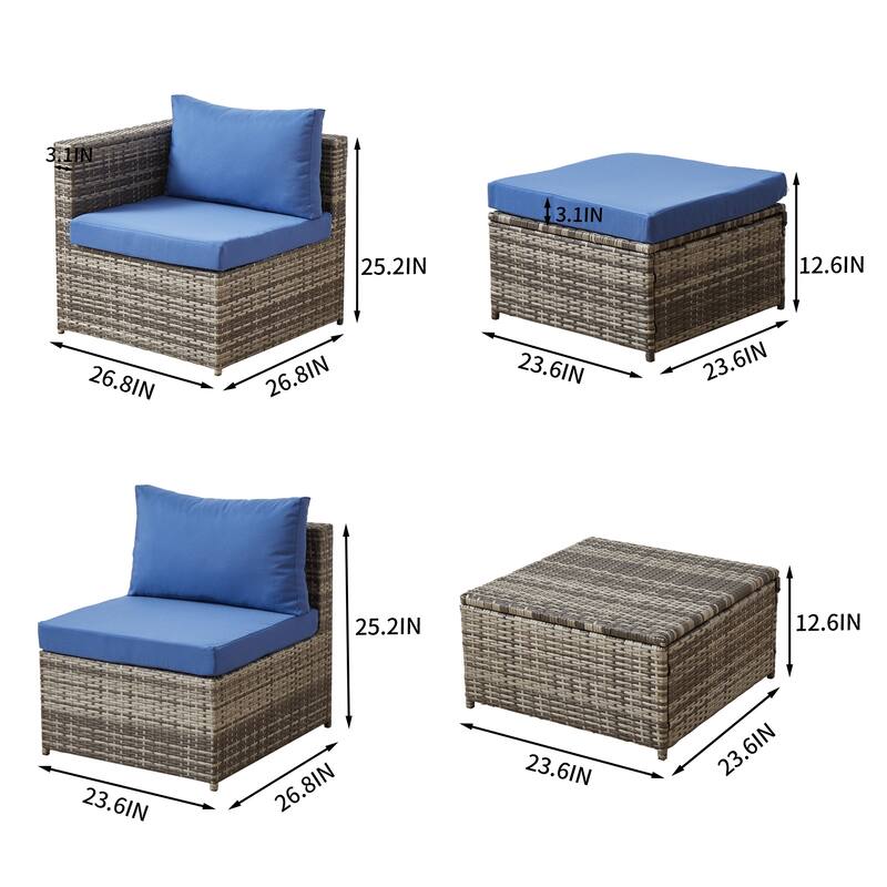 Polyethylene (PE) Wicker 7 - Person Seating Group with Cushions