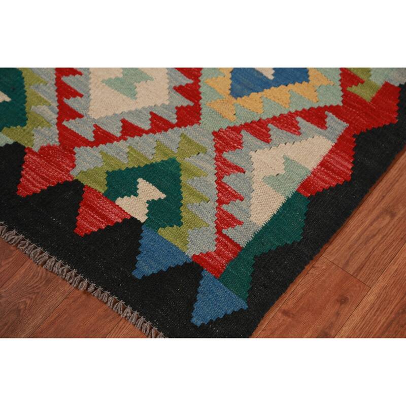 Kilim Runner Rug Hand-Woven Oriental Wool Carpet - 2'9" x 12'11"