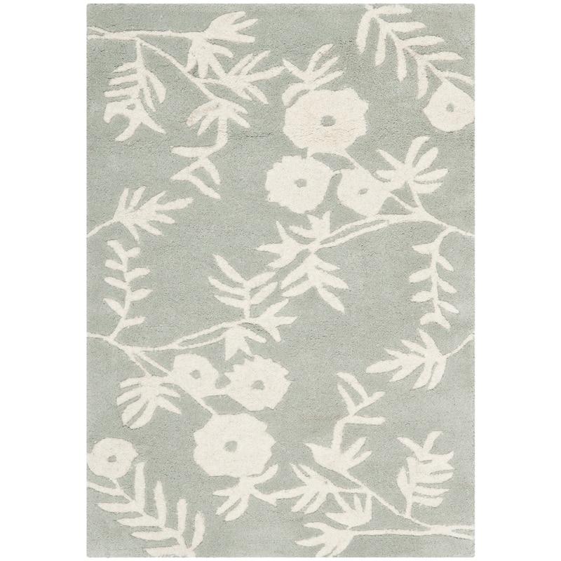 SAFAVIEH Handmade Soho Chelsey Floral N.Z. Wool Rug - 2' x 3' - Grey/Ivory