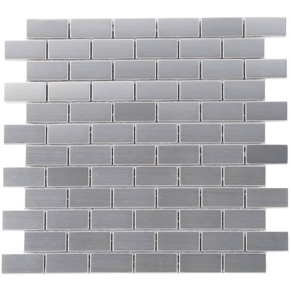 Tilegen Brushed Stainless Steel Brick 1 X2 Metal Mosaic Tile In Silver Gray Wall 10 Sheets 9 6sqft 27973431 Silver Gray Wall Tile