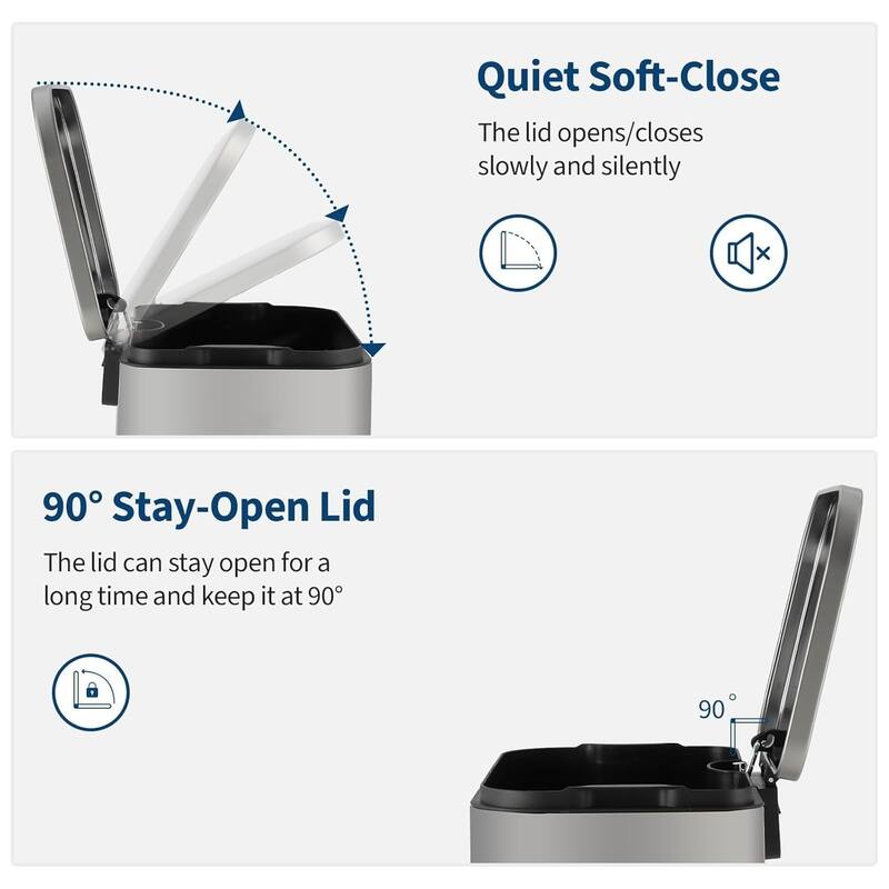 5.3 Gallon Commercial Stainless Steel Trash Can, Fingerprint-Proof with Soft-Close Lid & Foot Pedal for Home Office Restaurant