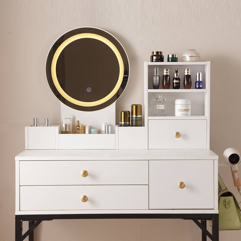 Vanity Desk with Lighted Mirror & Power Outlet