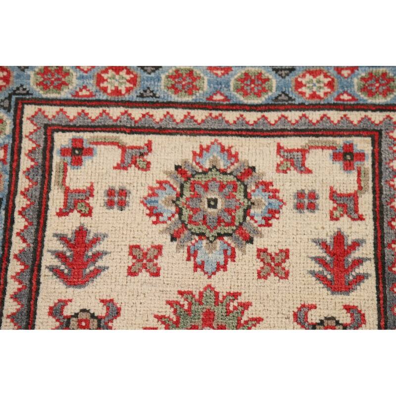 Geometric Kazak Accent Rug Handmade Oriental Wool Carpet - 2'1" x 3'0"