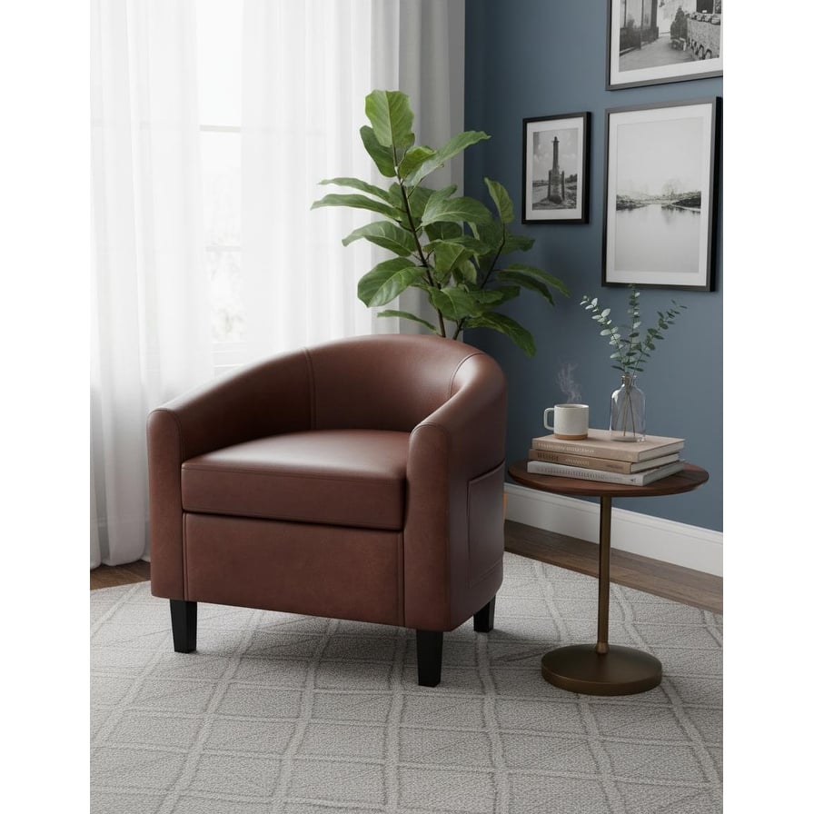 PU Leather Barrel Accent Chair, with Soft Cushion