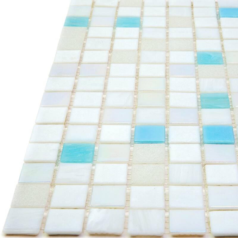 Apollo tile 12" x 12" Mingles Glossy White Blue Glass Tile (20 sq ft/case) - 20 Pack