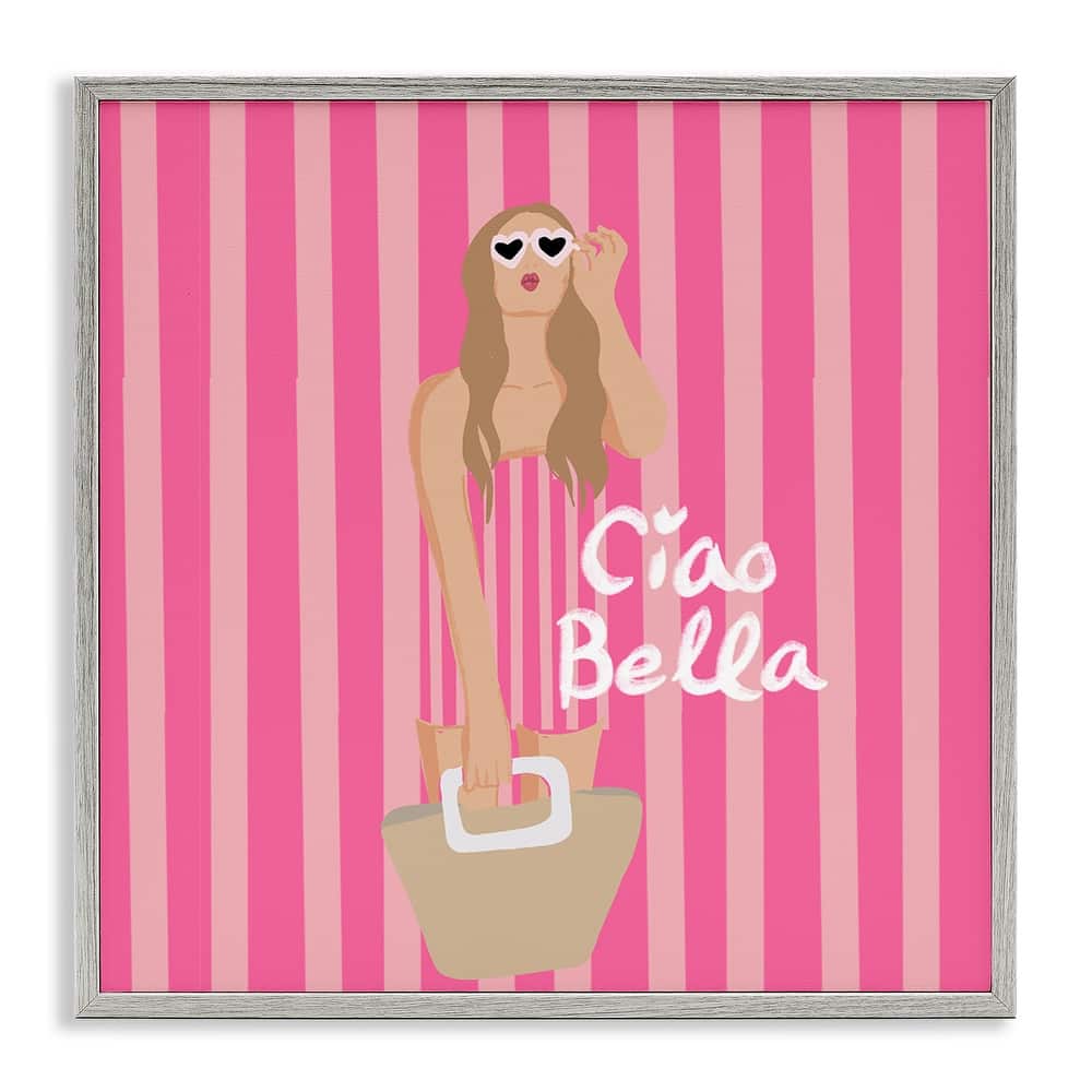 Stupell Pink Striped Glam Girl Framed Giclee Art Design By Chen Alyesh