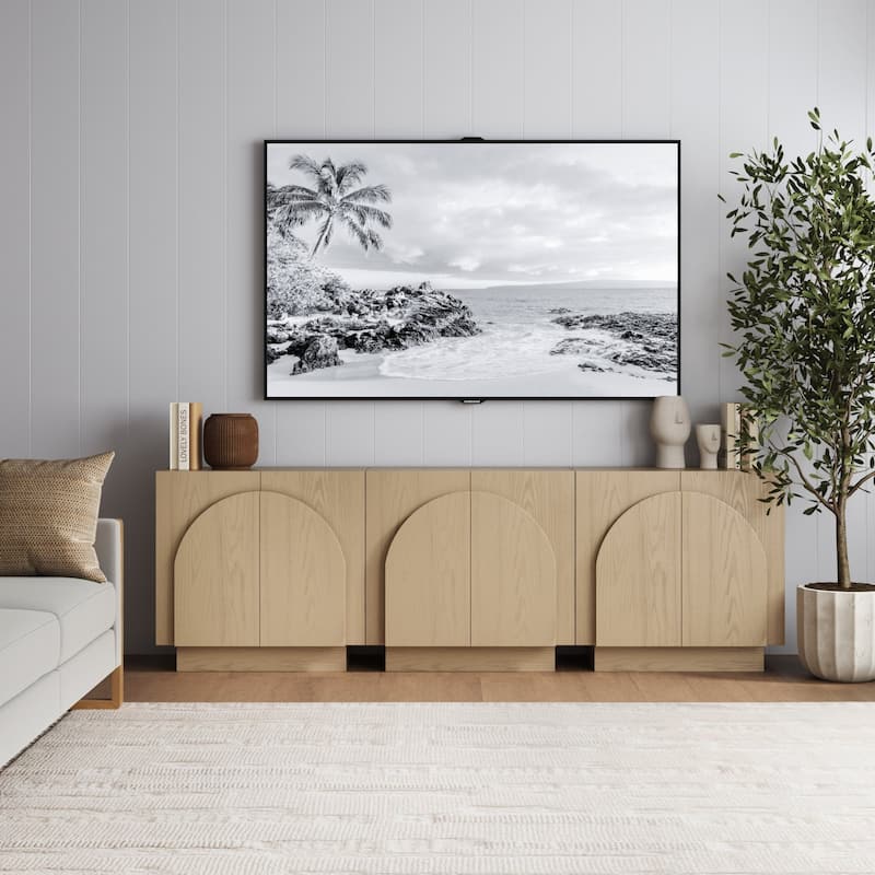 Iris Wooden Accent Cabinet, Sideboard Credenza or TV Stand with Arched Cabinet Doors and Adjustable Shelves