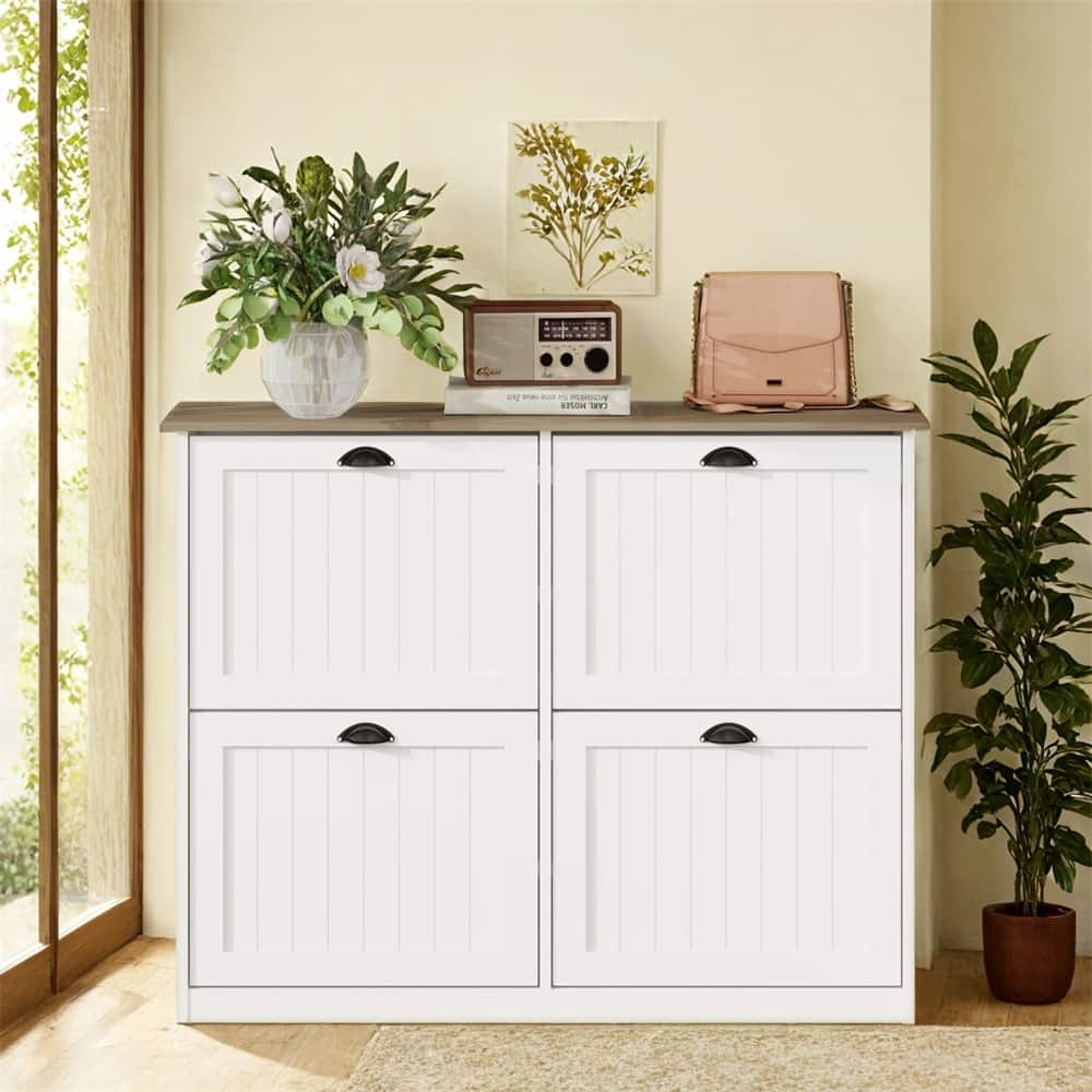 Shoe Storage Cabinet with 4 Flip Drawers,Freestanding Shoe Cabinet