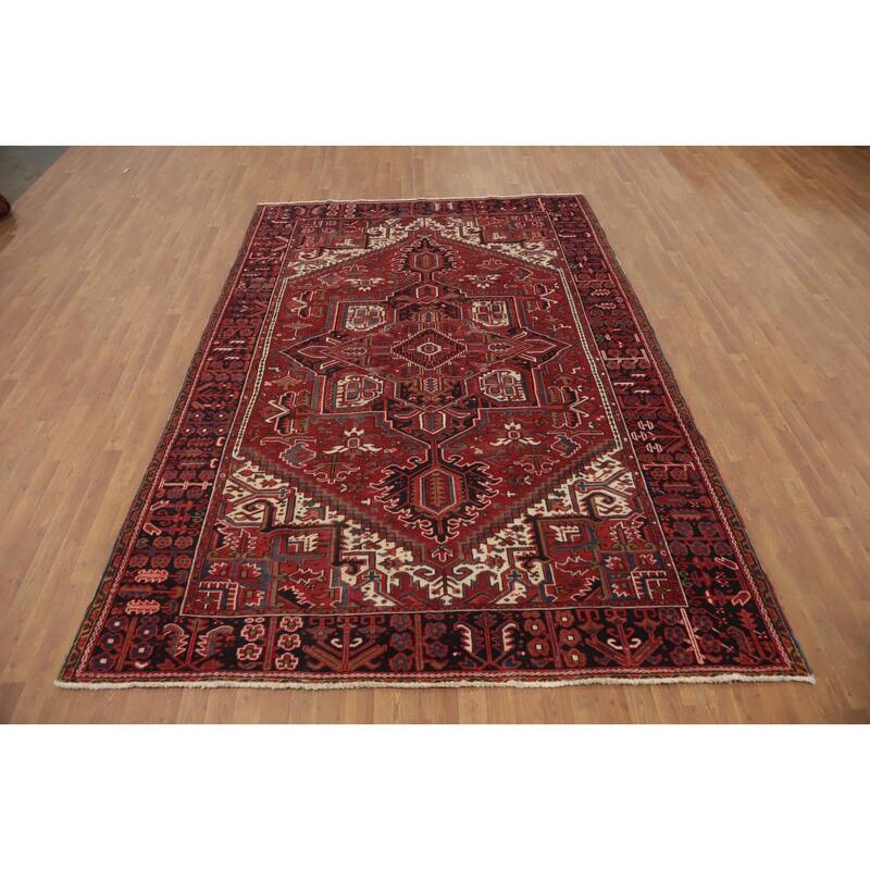 Hand Knotted Oriental 100% Wool Carpet Traditional Medallion Red Heriz Area Rug - 10' 11'' X 7' 6''