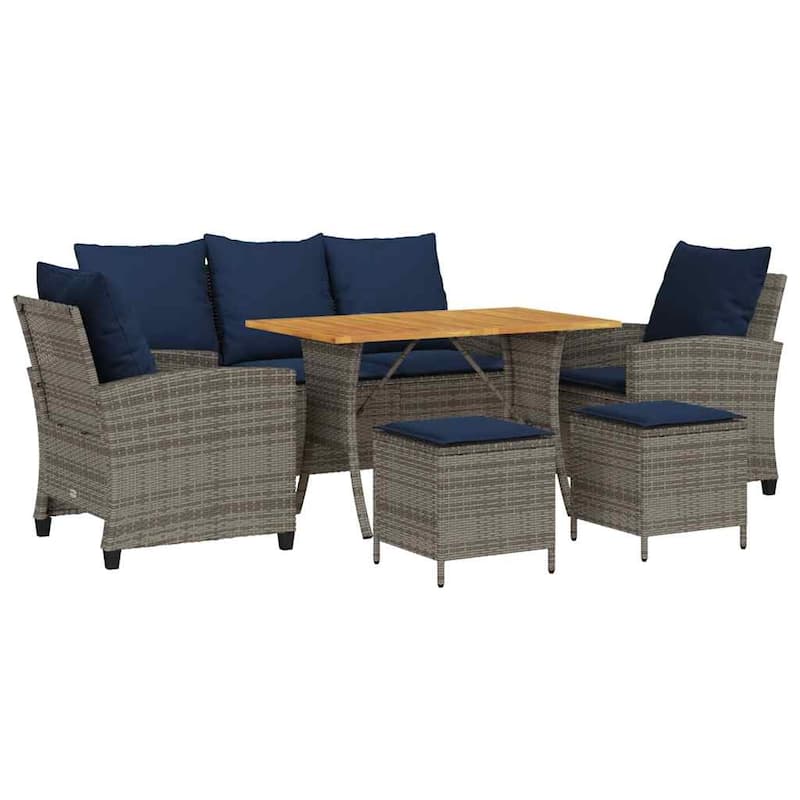 vidaXL 6 Piece Patio Sofa Set with Cushions Black/Brown/Gray Poly Rattan
