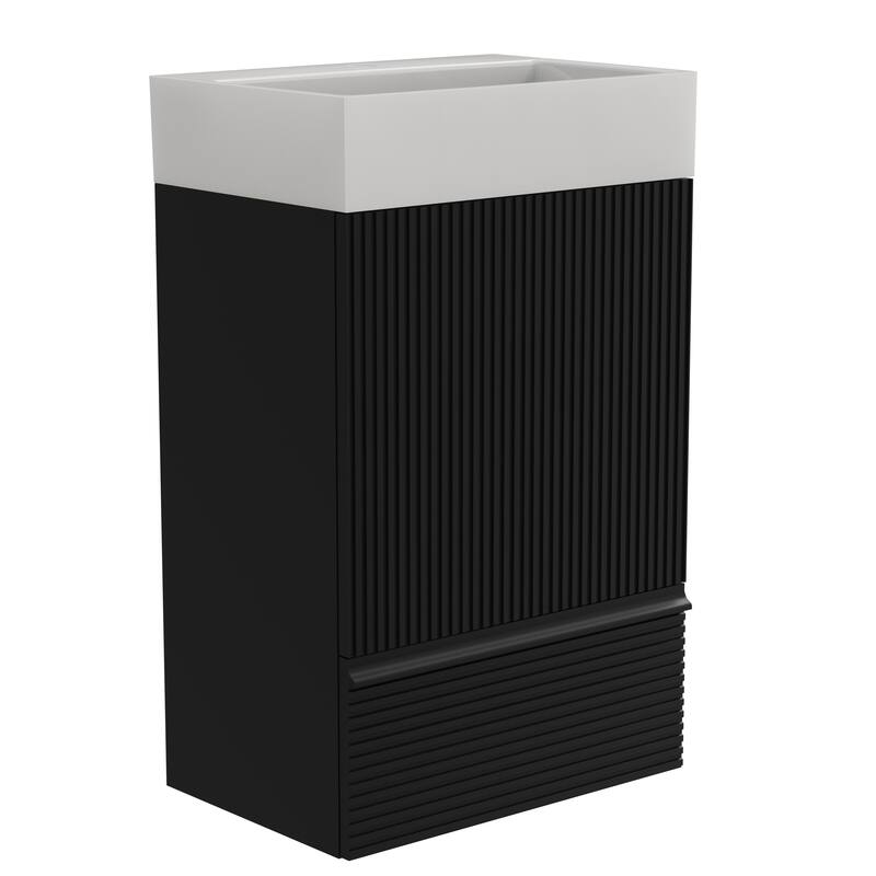 GDFStudio - Leo Modern Striped Bathroom Vanity with Ceramic Sink and Efficient Storage