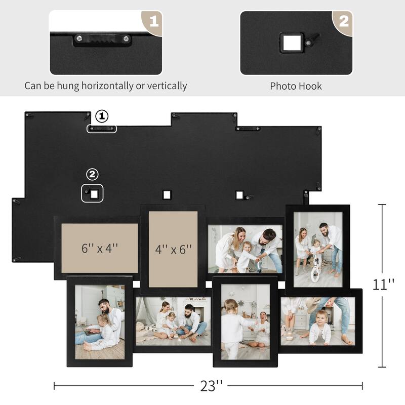 HELLO LAURA Retro 8-Opening 4"x6" Gray PVC Collage Photo Wall Frame Showcase