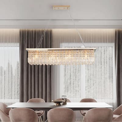 Modern Crystal Chandelier - 8-Light Rectangle Raindrop Pendant