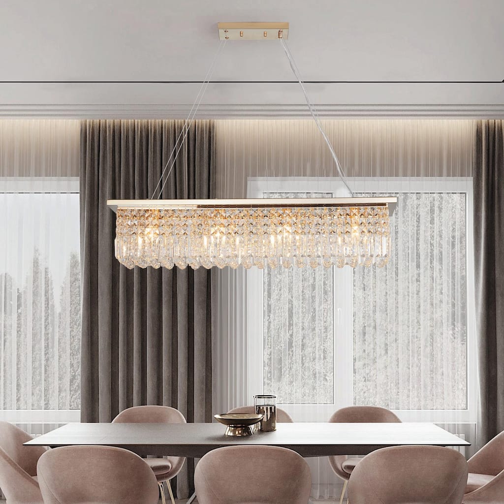 Modern Crystal Chandelier - 8-Light Rectangle Raindrop Pendant