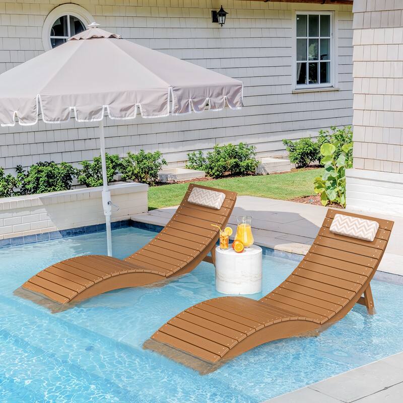 1-piece Weather-Resistant Folding Patio Pool Chaise Lounge Chair - Teak