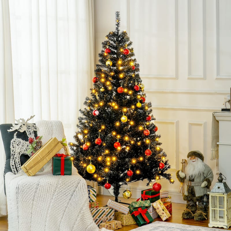 HOMCOM Pre-Lit Douglas Fir Tree - Warm White LED Lights, Realistic Branches, Black