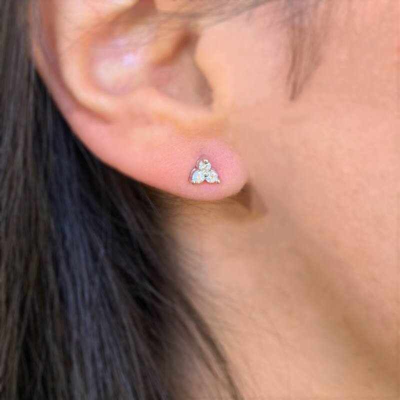 Joelle Collection Diamond Earrings - 3-Stone Cluster Earrings 14K White Gold Beautiful Gift