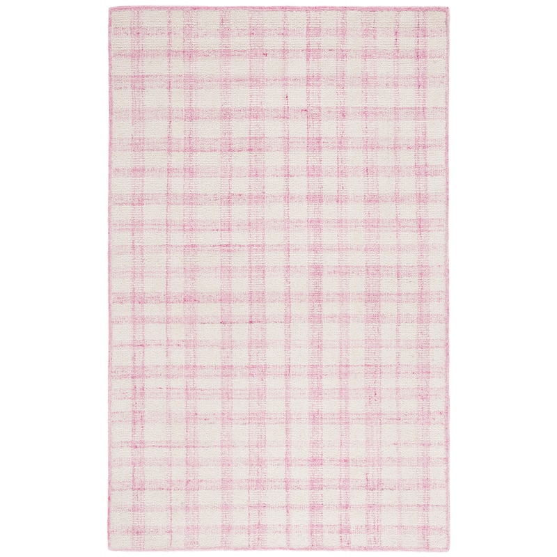 SAFAVIEH Handmade Abstract Zilia Checkered Wool Rug - 6' Square - Ivory/Pink - Square