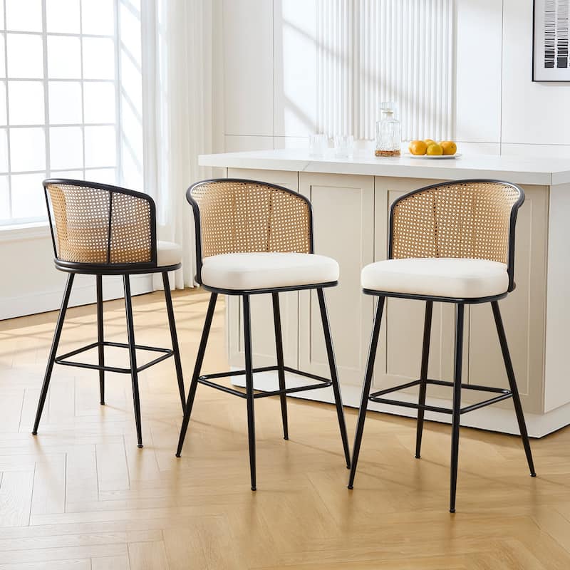26"/29" Rattan Upholstered Bar Stool /Counter Stools Set of 2/3/4 - Set of 3 - PU-White - Bar Height