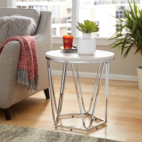 23 25 Silver And Ivory Round Glass Top Nesting Side Table On Sale Overstock 31320005