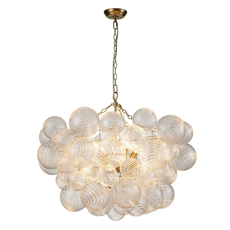 Luxury Ribbed Glass Globe Cluster Bubble Chandelier - Brass, Nickel