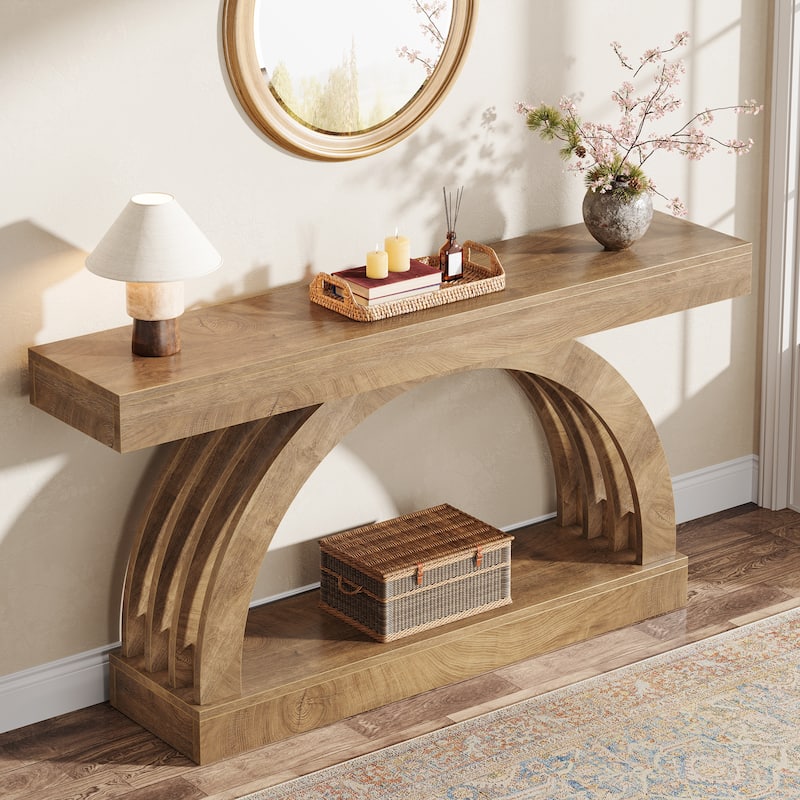 63-Inch Long Console Table Behind the Couch