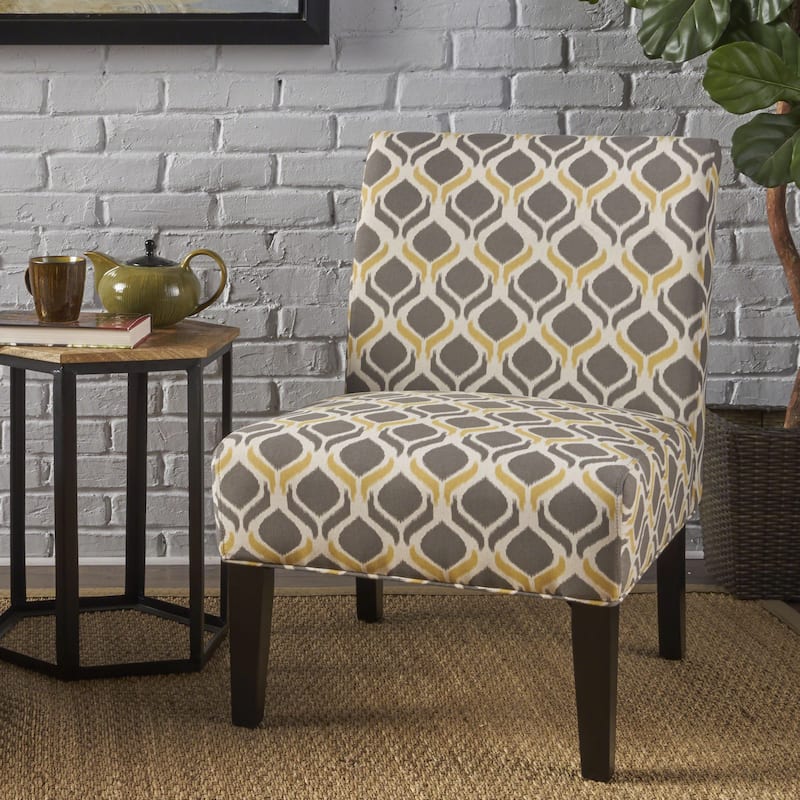 Aberjona Slipper Accent Chair by Christopher Knight Home - Yellow and Gray Ikat Pattern + Matte Black