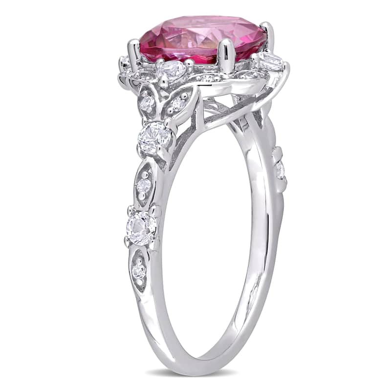 Miadora 10k White Gold Cushion-cut Pink Topaz White Sapphire and Diamond Accent Vintage Ring