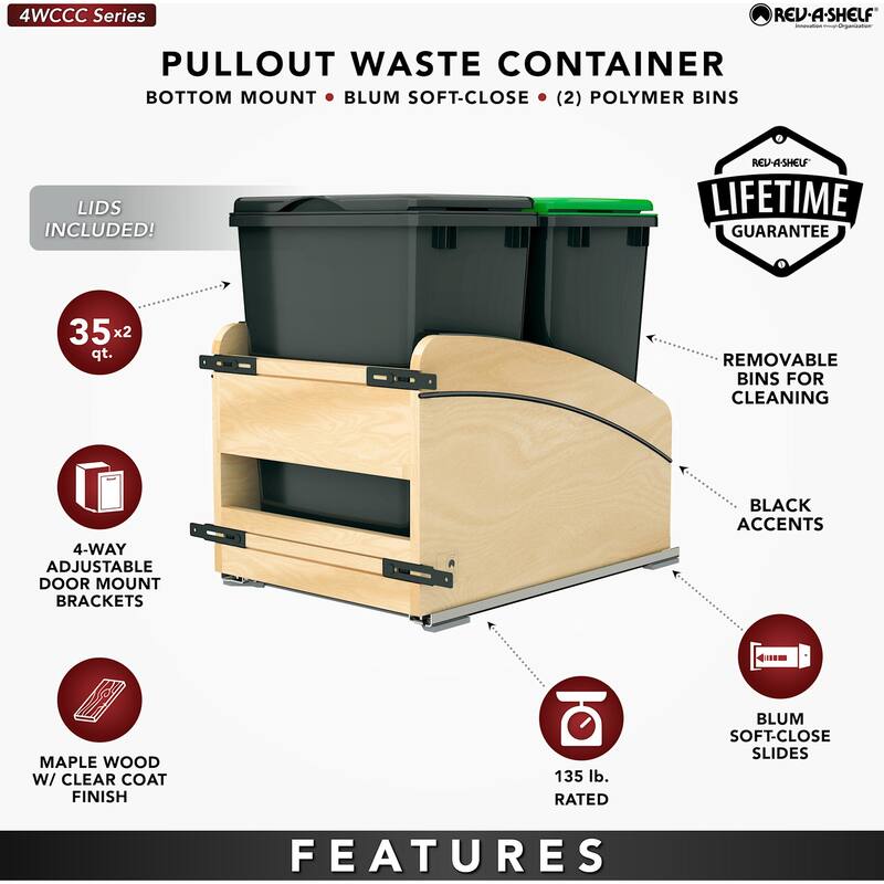 Rev-A-Shelf 4WCC-1835DM-218 Craftsman 15" Wide Solid Maple Designer